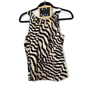 212 Collection Animal Print Tank Top Cream Black Size Small